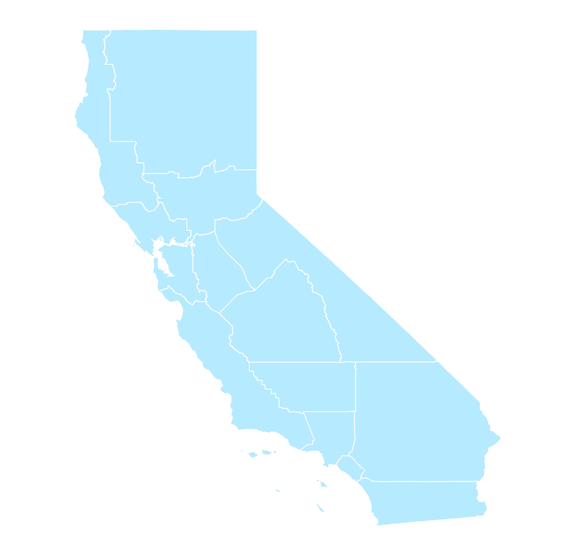 Map with thick borders light blue regions